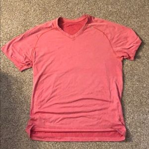 Red Lululemon workout shirt